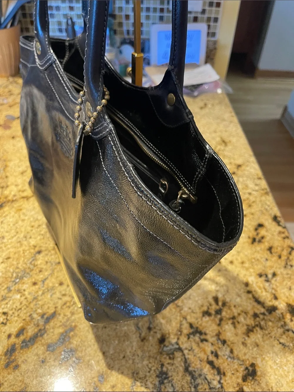 Coach Black Patent Leather Tote Bag-Bleeker 12362